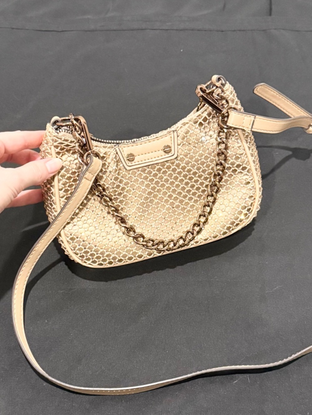 Aldo Tan Rhinestone & Mesh Mini Purse